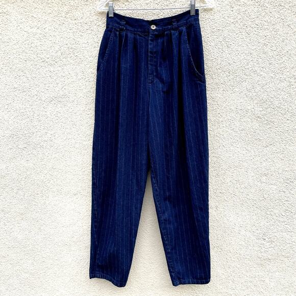 Vintage Cherokee Pinstripe High Waist Mom Jeans 14 USA - Picture 1 of 8